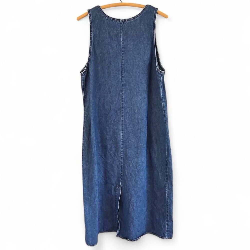 Lands End Womens Regular 12 Blue Denim Tank Dress Tencel Cotton Blend Sleeveless - Picture 2 of 7